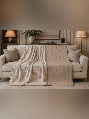 Cooling Throw Blanket 60x70 Beige Striped Reversible Supersoft Lightweight New